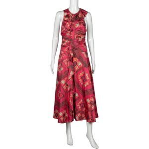 ULLA JOHNSON Pink Silk Printed Midi Sleeveless Dress Size XS